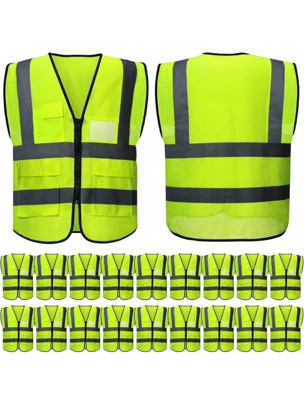 20 Pack Reflective Safety Vests with Pockets - High Visibility Gear for Work